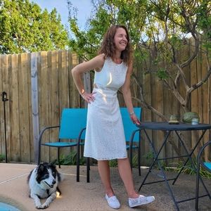 Ivory lace A-line cutout dress